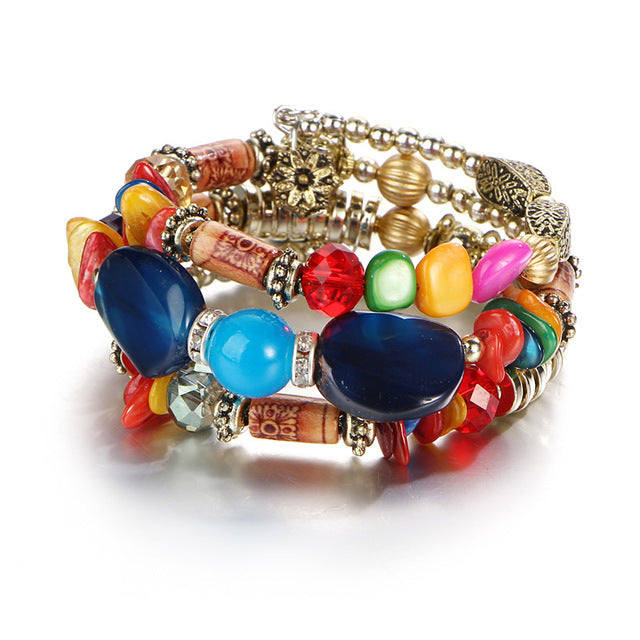 Bohemian charms beads bracelets ethnic Tibet multilayer natural stone bangles for women