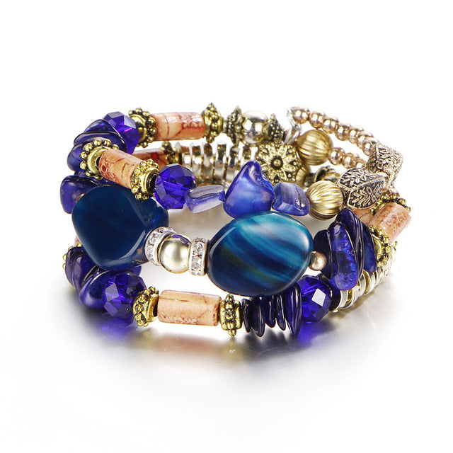 Bohemian charms beads bracelets ethnic Tibet multilayer natural stone bangles for women