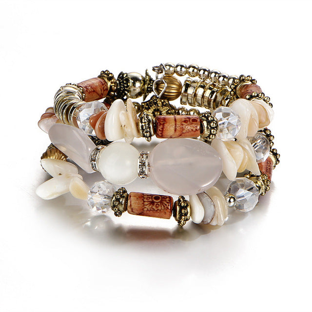 Bohemian charms beads bracelets ethnic Tibet multilayer natural stone bangles for women