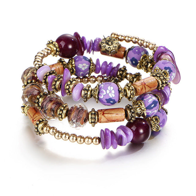 Bohemian charms beads bracelets ethnic Tibet multilayer natural stone bangles for women