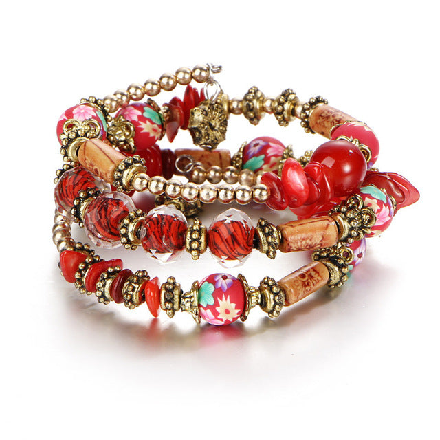 Bohemian charms beads bracelets ethnic Tibet multilayer natural stone bangles for women