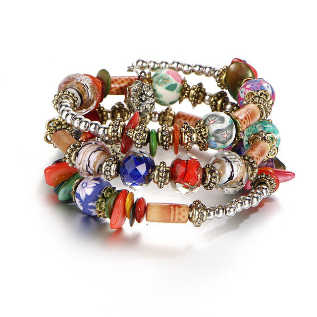 Bohemian charms beads bracelets ethnic Tibet multilayer natural stone bangles for women