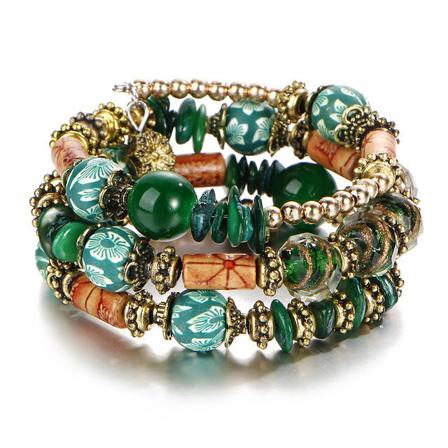 Bohemian charms beads bracelets ethnic Tibet multilayer natural stone bangles for women