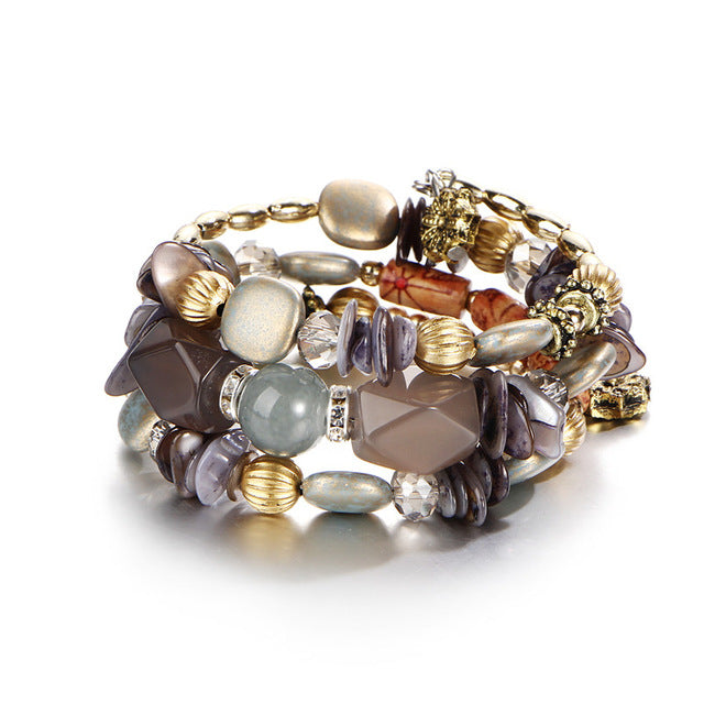 Bohemian charms beads bracelets ethnic Tibet multilayer natural stone bangles for women