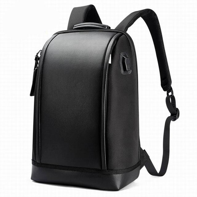 Business Backpack for Men Leather Laptop Backpacks Shell Shape USB Charge Bags for Work