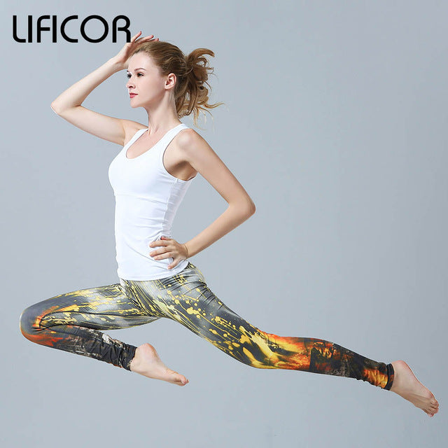 Yoga pants slim fitness women gym leggings printed running sportwear