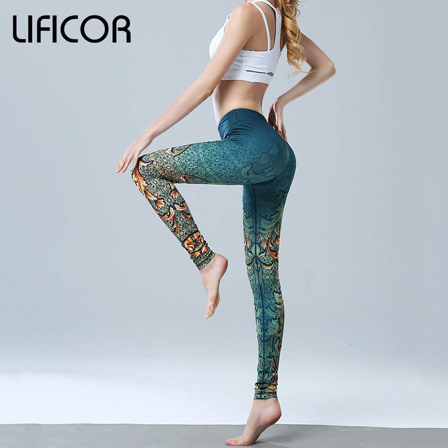 Yoga pants slim fitness women gym leggings printed running sportwear