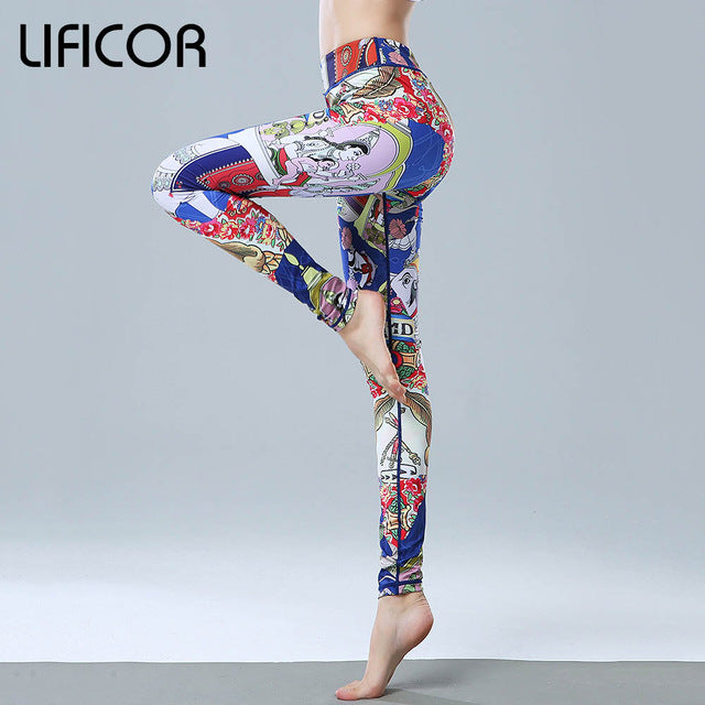 Yoga pants slim fitness women gym leggings printed running sportwear
