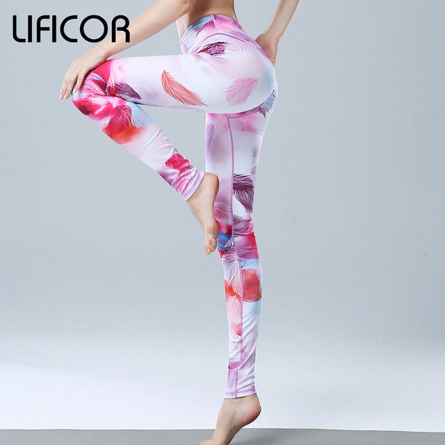 Yoga pants slim fitness women gym leggings printed running sportwear