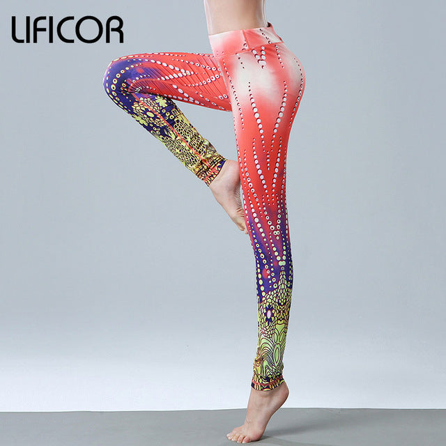 Yoga pants slim fitness women gym leggings printed running sportwear