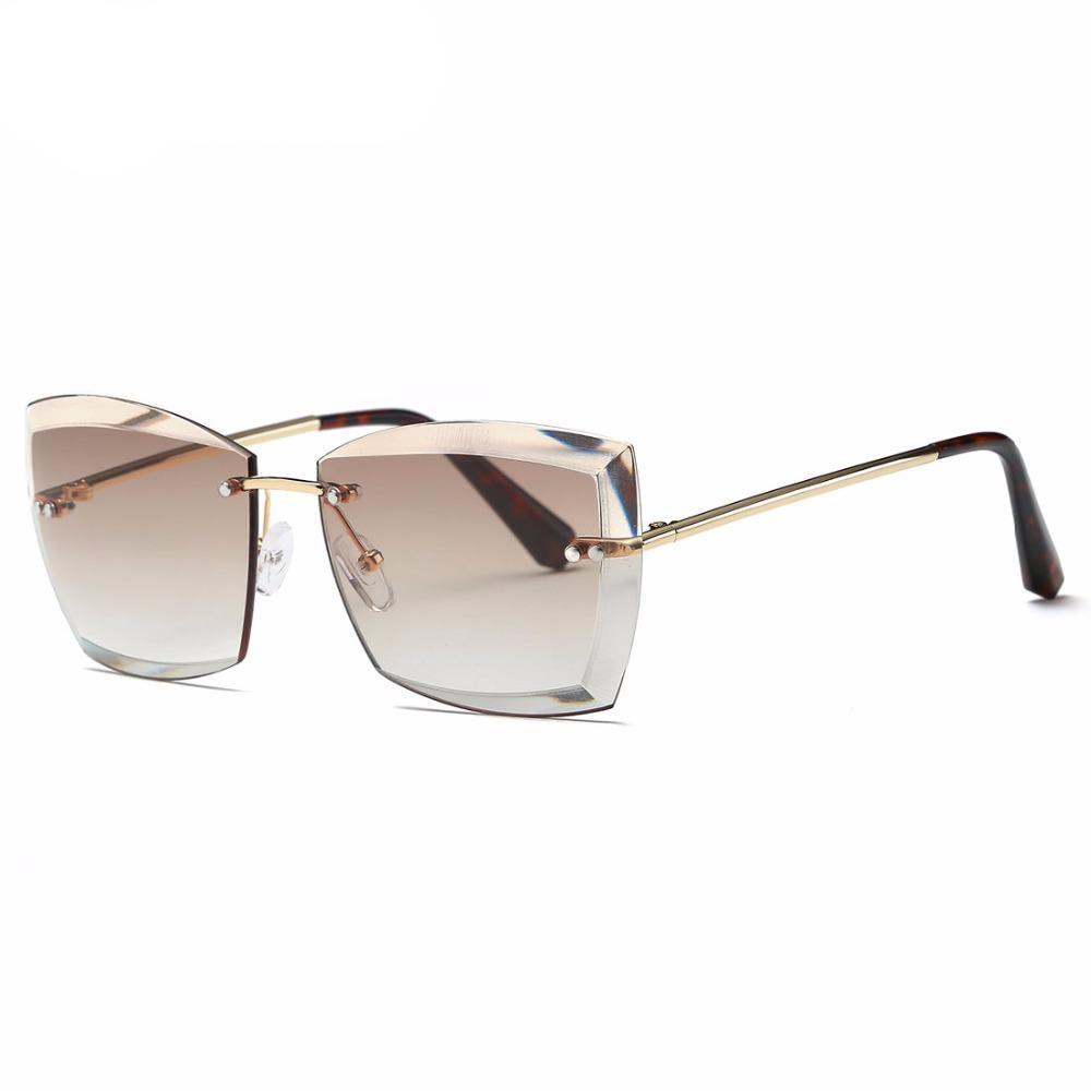 vintage women sunglasses square rimless diamond cutting lens fashion luxury