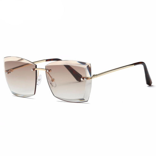 vintage women sunglasses square rimless diamond cutting lens fashion luxury