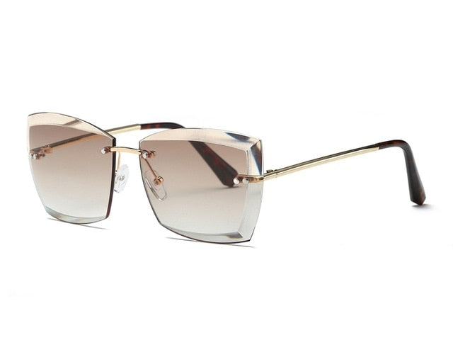 vintage women sunglasses square rimless diamond cutting lens fashion luxury