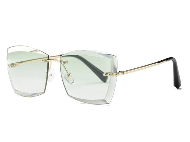vintage women sunglasses square rimless diamond cutting lens fashion luxury
