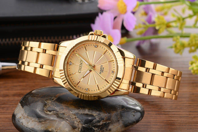 Wristwatch unique gold stainless steel men business watches