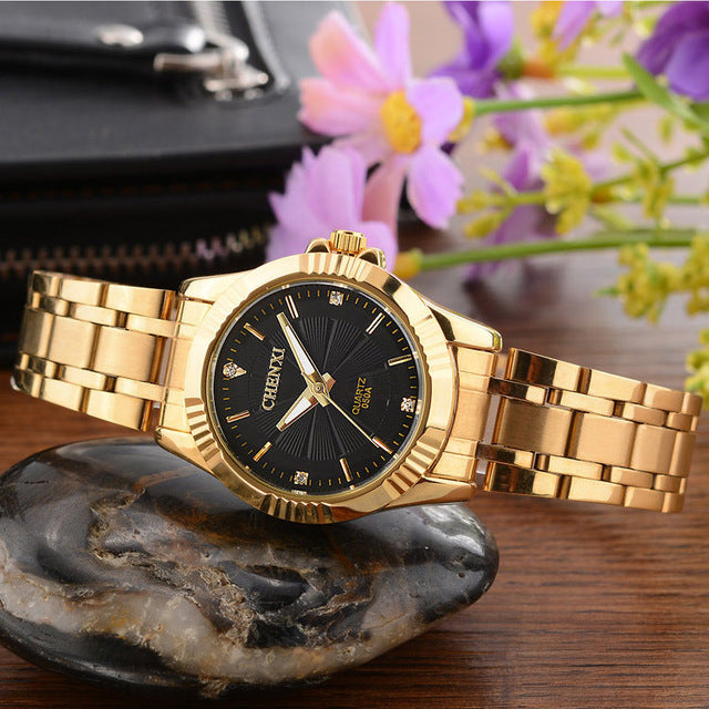 Wristwatch unique gold stainless steel men business watches