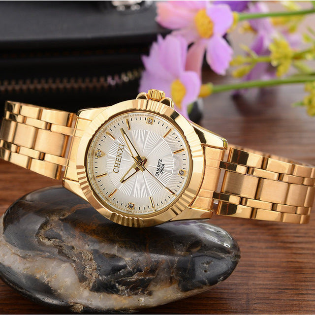 Wristwatch unique gold stainless steel men business watches
