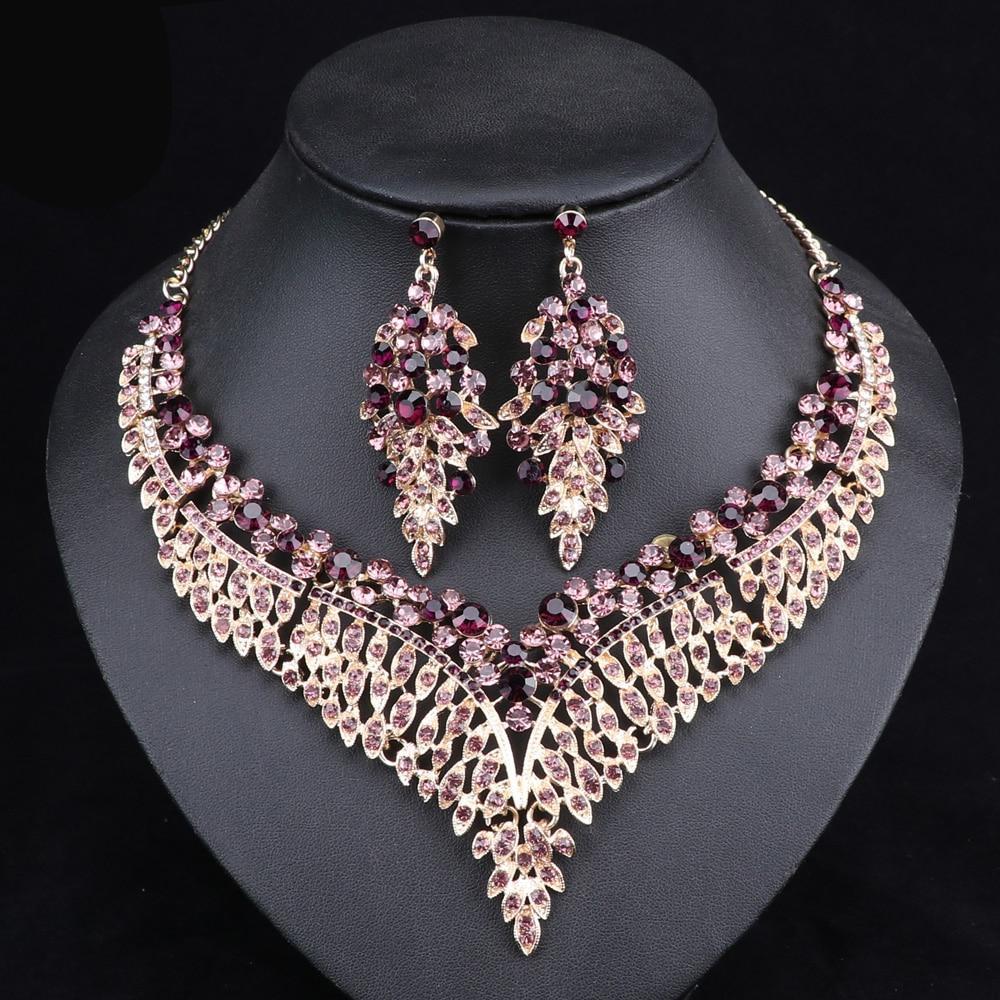 Dubai jewelry sets bridal wedding necklace earrings big crystal African gifts