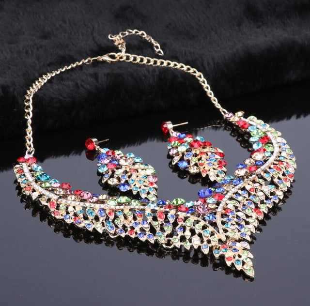 Dubai jewelry sets bridal wedding necklace earrings big crystal African gifts