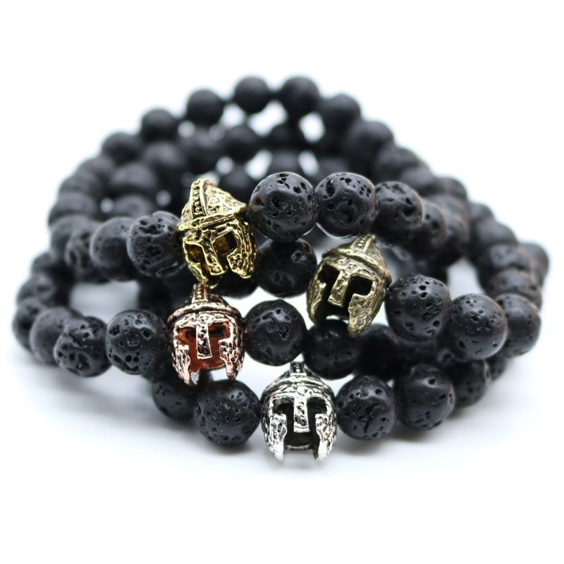 lava antique bracelet black rock stone beads men roman warrior gladiator helmet