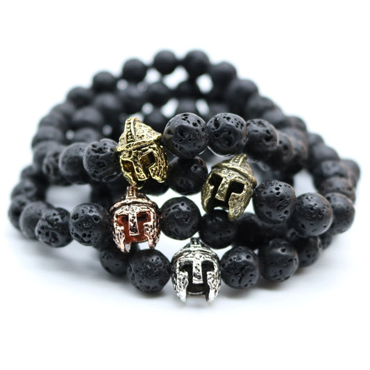 lava antique bracelet black rock stone beads men roman warrior gladiator helmet