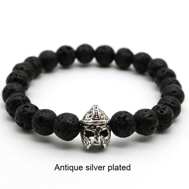 lava antique bracelet black rock stone beads men roman warrior gladiator helmet