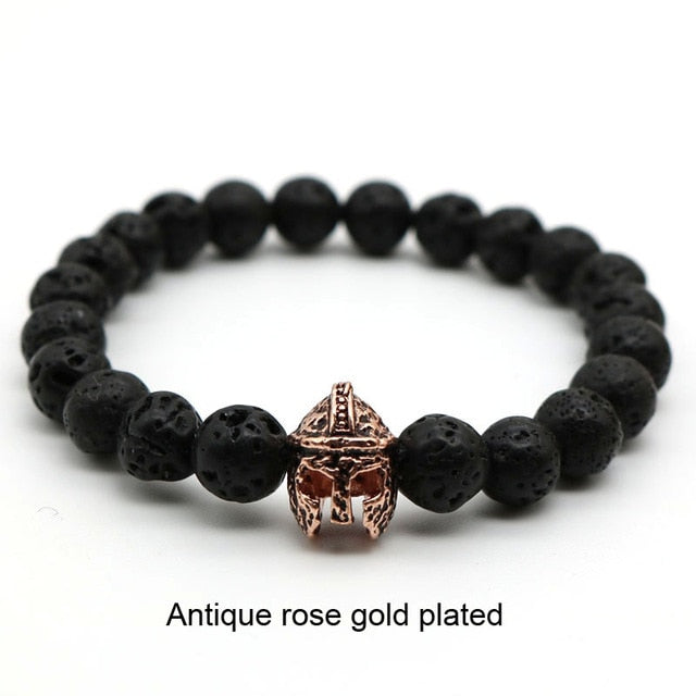 lava antique bracelet black rock stone beads men roman warrior gladiator helmet