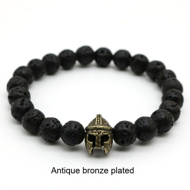 lava antique bracelet black rock stone beads men roman warrior gladiator helmet