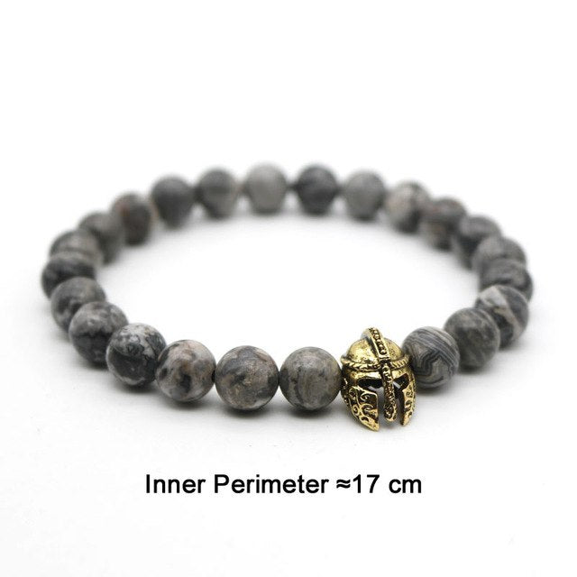 lava antique bracelet black rock stone beads men roman warrior gladiator helmet