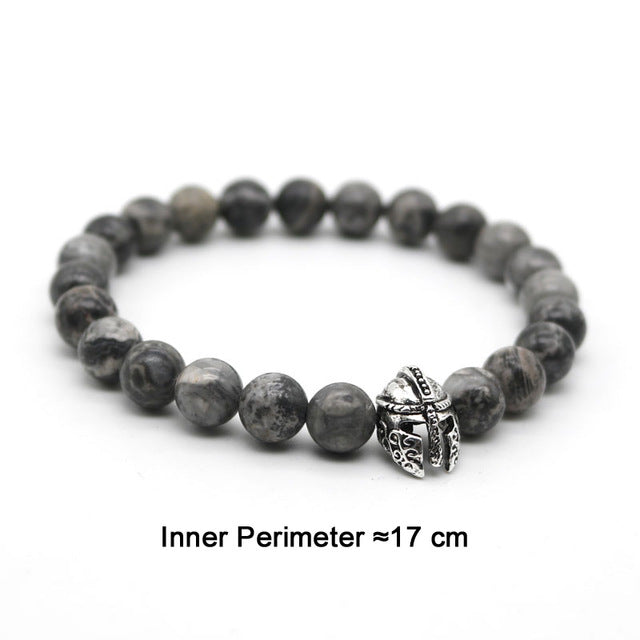 lava antique bracelet black rock stone beads men roman warrior gladiator helmet