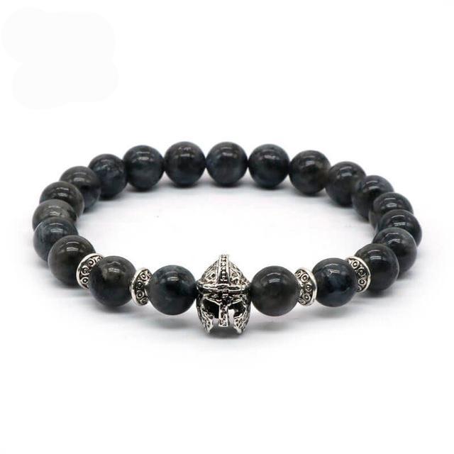 lava antique bracelet black rock stone beads men roman warrior gladiator helmet