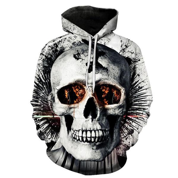3D skull sweatshirt hoody rock men