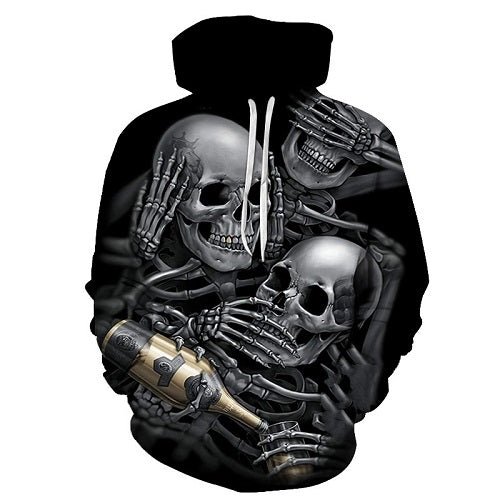 3D skull sweatshirt hoody rock men