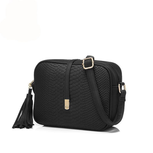 Small leather crossbody bag women handbag purse with tassels