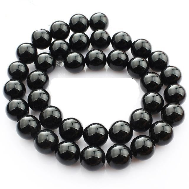 Natural black tourmaline gemstone charm round beads balls diy jewelry making decoration craft
