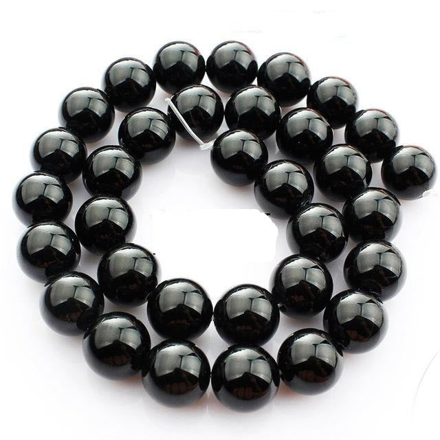 Natural black tourmaline gemstone charm round beads balls diy jewelry making decoration craft