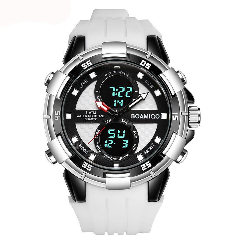 Men Sports Watches Wristwatches Quartz Digital Rubber White Band Clock Reloj Hombre