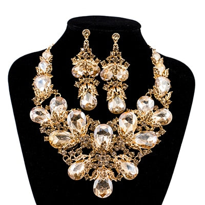 Turkish jewelry wedding set necklace earrings gold color Austrian crystal