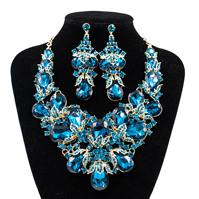 Turkish jewelry wedding set necklace earrings gold color Austrian crystal