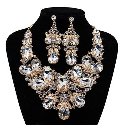 Turkish jewelry wedding set necklace earrings gold color Austrian crystal