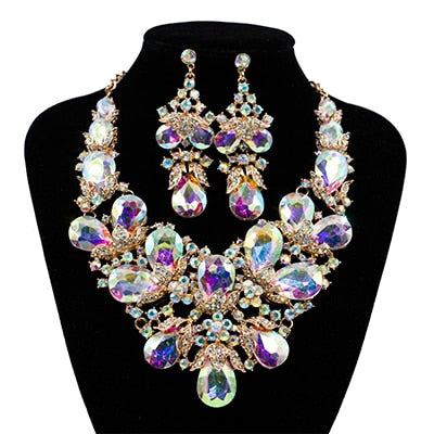 Turkish jewelry wedding set necklace earrings gold color Austrian crystal