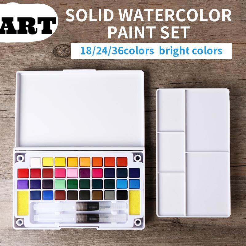 Colors Solid Watercolor Paint Set Box Art Paintbrush Portable Watercolor
