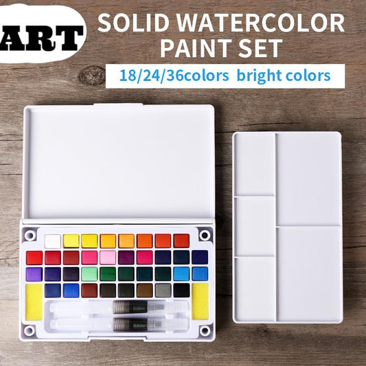 Colors Solid Watercolor Paint Set Box Art Paintbrush Portable Watercolor