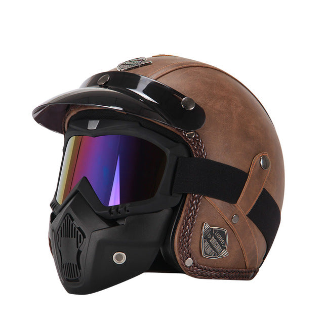 Retro motorcycle helmets with goggles vintage helmet for biker vespa scooter