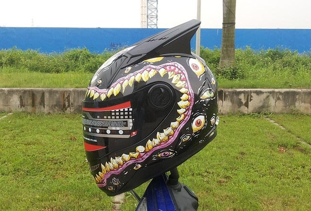 Green motorcycle helmet big mouth terrorist eyes funny gift helmets super alien
