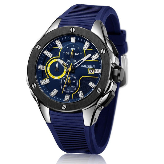 Military men sport watch big dial wristwatches chronograph silicone strap