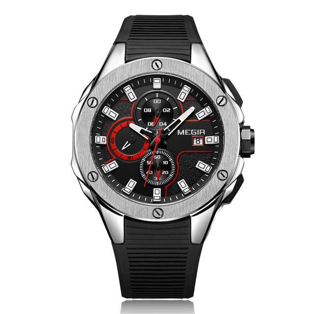 Military men sport watch big dial wristwatches chronograph silicone strap