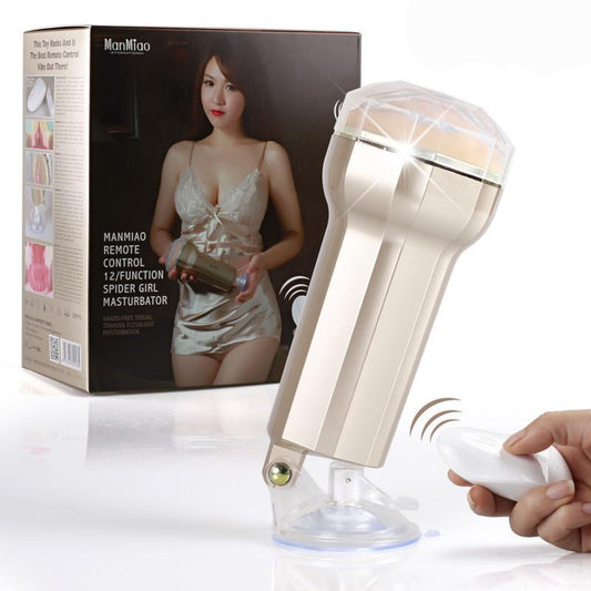 Hands free electronic male masturbator machine remote control sucking