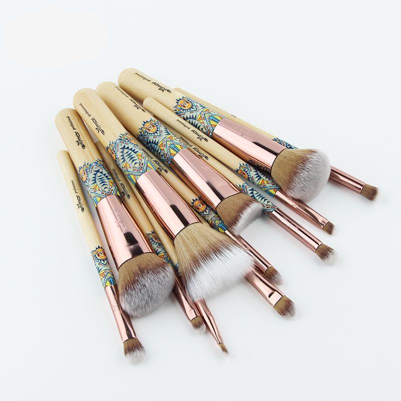 makeup brush vintage bamboo soft eyeshado eyebrow brushes powder contour 12pcs