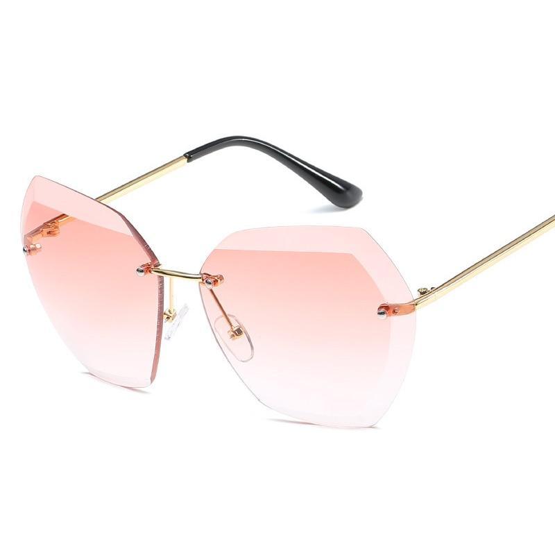 Rimless diamond women sunglasses cutting lens vintage designer oversize